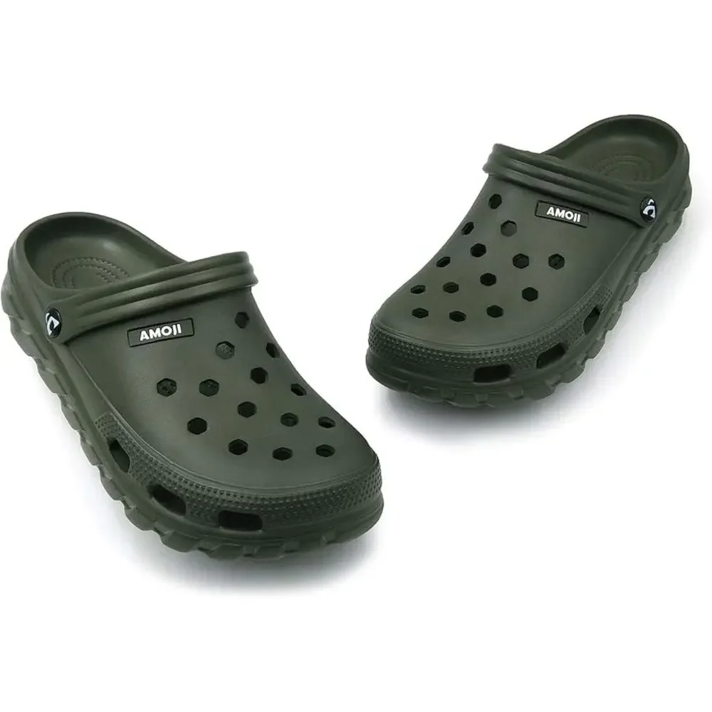 Amoji Mens Size 6 Army Green Clogs Round Toe Sandal Garden Water Shoes